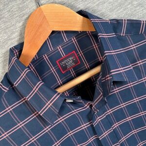 UNTUCKit Shirt Men XL Relaxed Fit Navy Pink Plaid Long Sleeve Button Performance